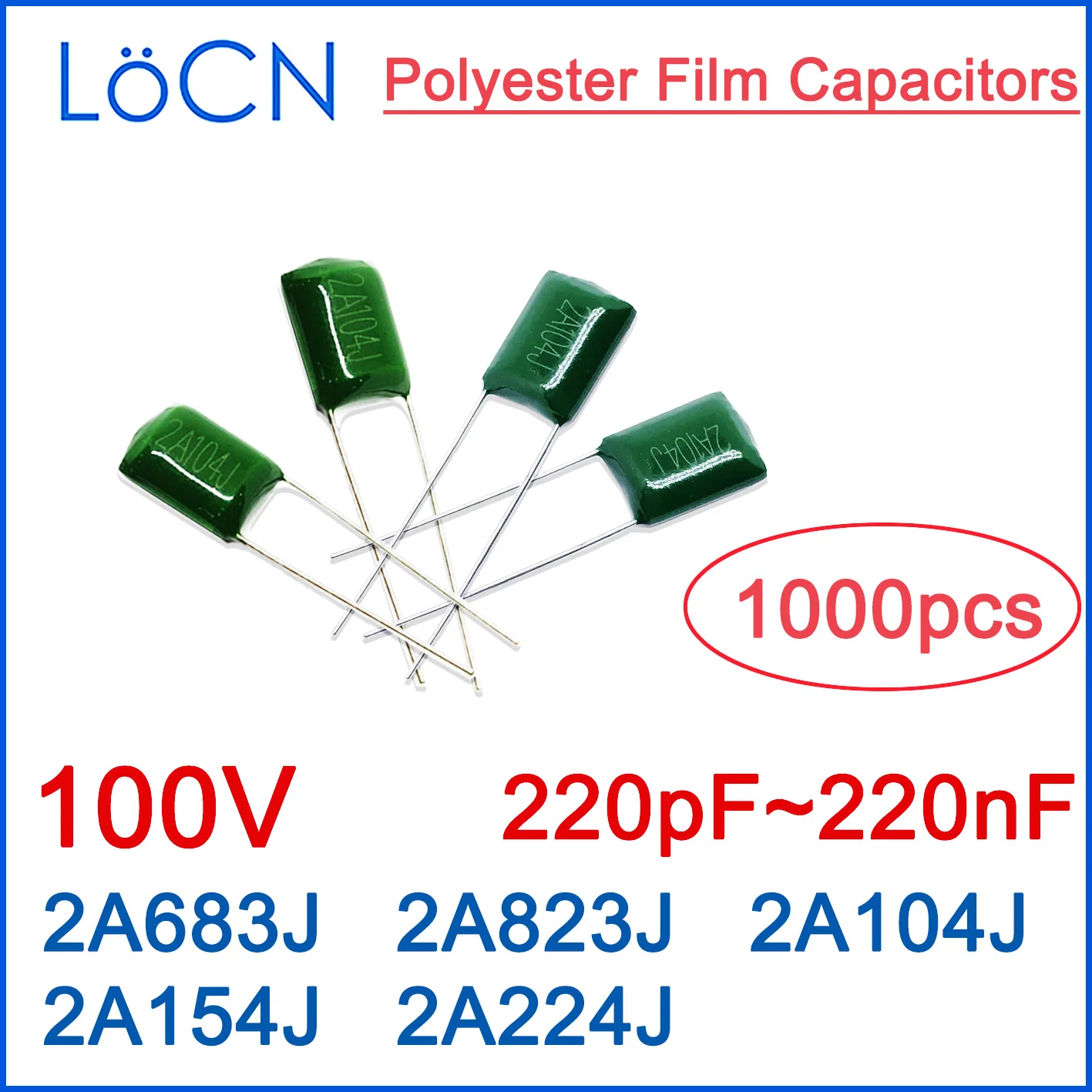 Polyester film capacitor CL11 100V 68nf 82nf 100nf 0.1uf 150nf 220nf 0.22uf 2A683J 2A823J 2A104J 2A154J 2A224J 1000pcs LoCN
Polyester film capacitor CL11 100V 68nf 82nf 100nf 0.1uf 150nf 220nf 0.22uf 2A683J 2A823J 2A104J 2A154J 2A224J 1000pcs LoCN