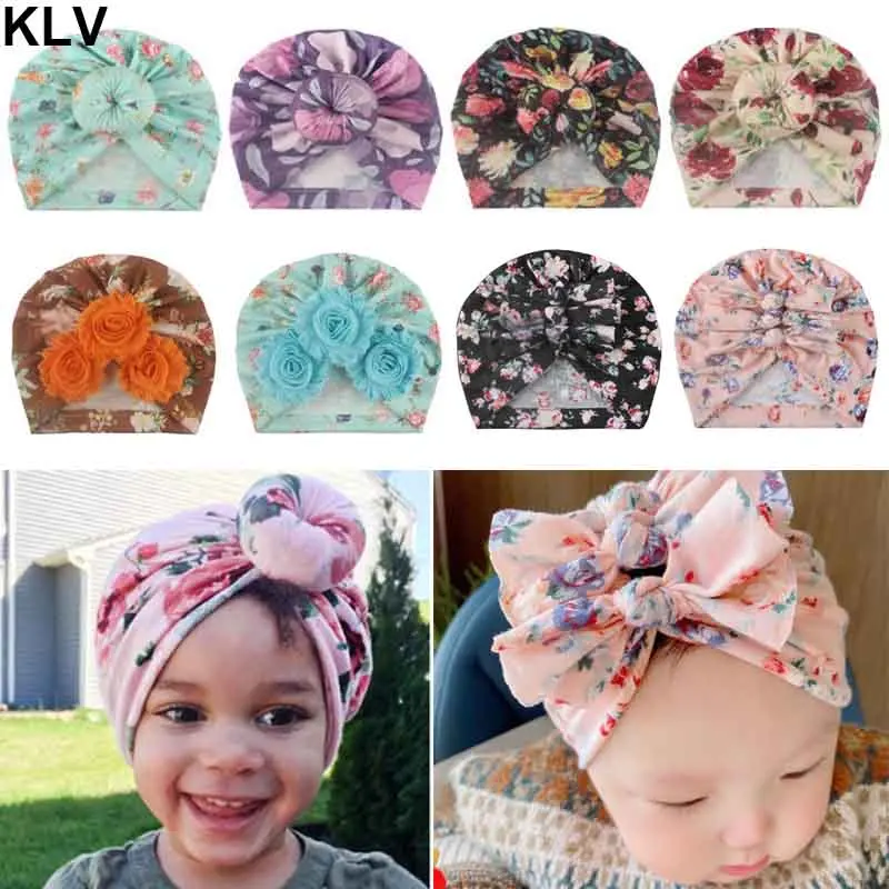 

2020 Baby cotton blends Headband Soft Rabbit Bowknot Turban Hair Bands for Children Girls Elastic Headwrap Children Baby Turban