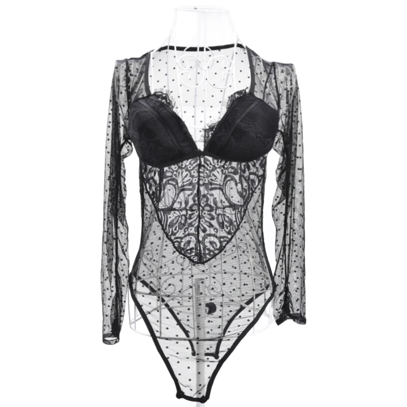 Sexy Long Sleeve Jumpsuit Bodysuits Mesh Lace Bodysuit Women Body Suit Transparent
Sexy Long Sleeve Jumpsuit Bodysuits Mesh Lace Bodysuit Women Body Suit Transparent