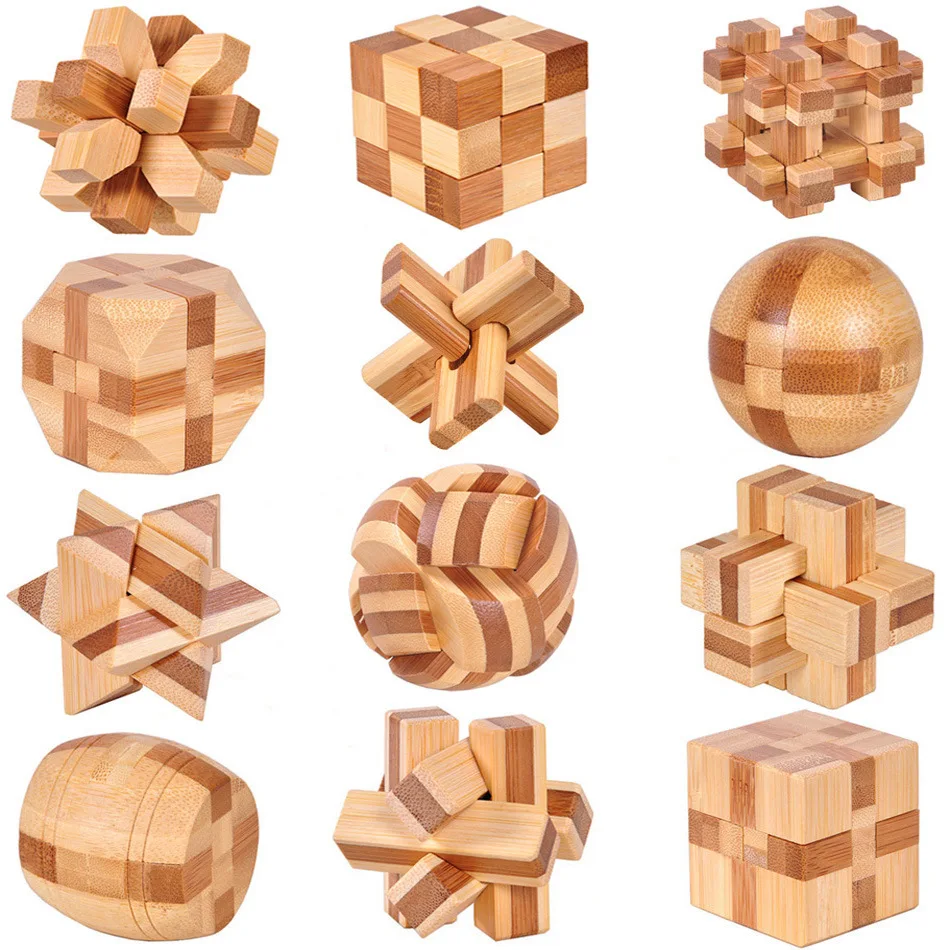 

3d wooden interlocking burr puzzles China Classic Toys Cube Game Kong Ming Lock IQ Brain Teaser Educational Toys For Children