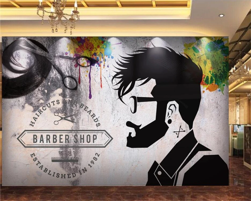 

3D-обои beibehang на заказ, Фреска в стиле ретро, Ностальгический парикмахерский салон, дизайн волос, инструменты, фоновая стена, обои для гостиной