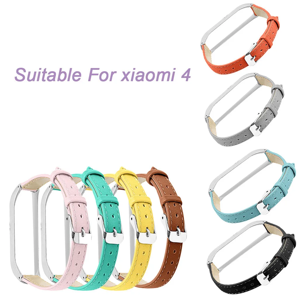 Сменный Браслет Ouhaobin для Xiaomi Mi Band 4 кожаный браслет с металлическим корпусом