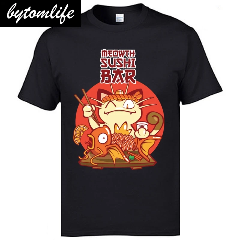 Kawaii Забавный дизайн Новые футболки Meowth Sushi Bar Carp Koi Fish модная футболка с принтом
