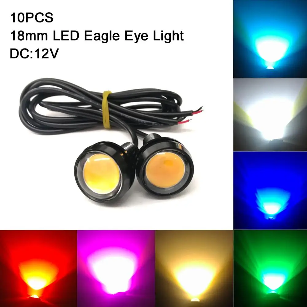 

10Pcs 9W 12V 18MM LED Car Eagle Eye as Car Fog DRL Daytime Reverse Parking Signal lamp with Yellow Amber Blue White Red Color