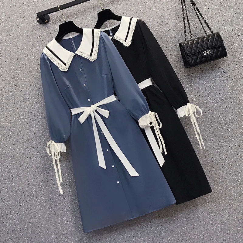 4XL Plus Size Women Korean Dresses Spring 2021 Lace Patchwork Peter Pan Collar Long Sleeve Single-breasted Loose Shirt Dress
4XL Plus Size Women Korean Dresses Spring 2021 Lace Patchwork Peter Pan Collar Long Sleeve Single-breasted Loose Shirt Dress