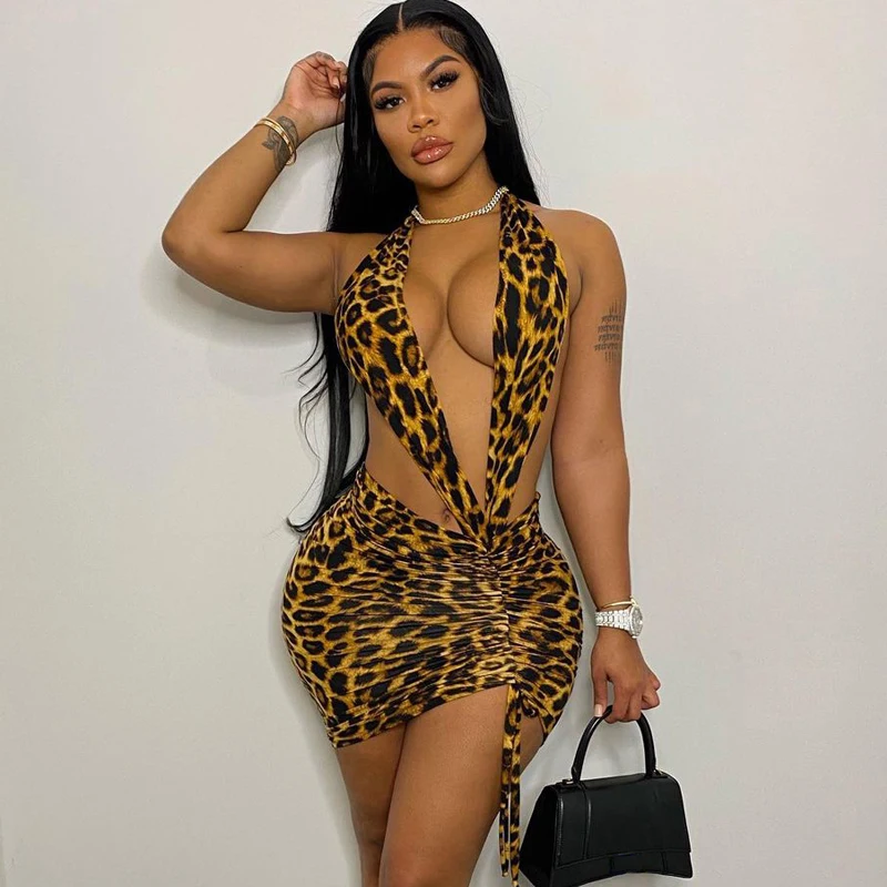 2021 Summer Women's Halter Sexy Backless Mini Dresses Bodycon Leopard Print V-Neck Dress Club Party Streetwear Holiday Clothing
2021 Summer Women's Halter Sexy Backless Mini Dresses Bodycon Leopard Print V-Neck Dress Club Party Streetwear Holiday Clothing