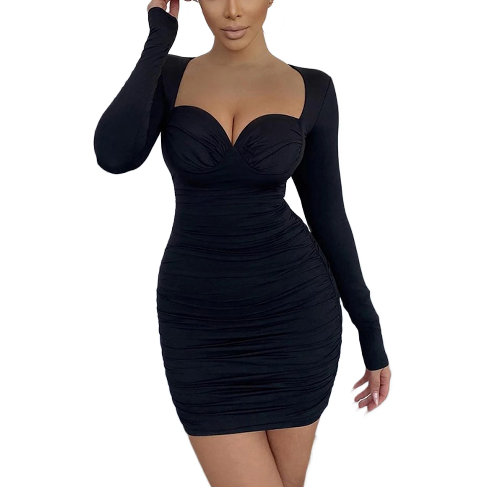 Women’s Fashion Solid Color Short Dress Sexy Square Collar Long Sleeve Pleated Skinny Office Lady Street Casual Dress
Women’s Fashion Solid Color Short Dress Sexy Square Collar Long Sleeve Pleated Skinny Office Lady Street Casual Dress