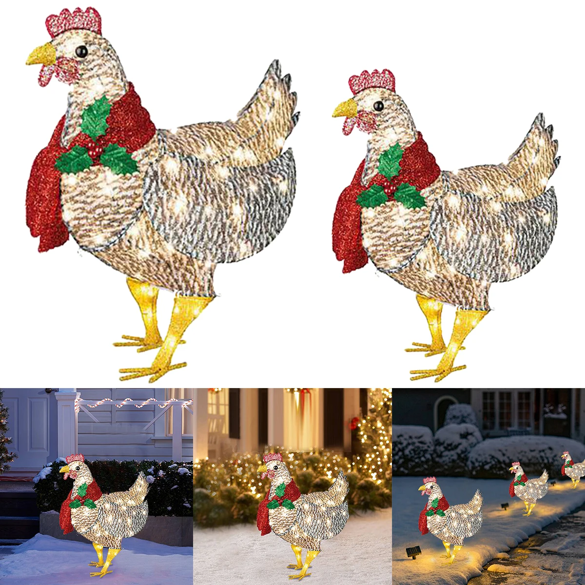 Courtyard Decoration Light-Up Chicken Sculpture with Scarf Metal Chicken Garden Lawn Ornament Christmas Atmosphere Decor
Courtyard Decoration Light-Up Chicken Sculpture with Scarf Metal Chicken Garden Lawn Ornament Christmas Atmosphere Decor