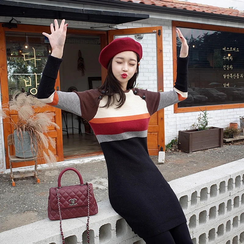 2020 Autumn Winter O-neck Knit bodycon pencil Dress Contrast Color striped Bottoming Dresses Womens long sleeve Sweater dress
2020 Autumn Winter O-neck Knit bodycon pencil Dress Contrast Color striped Bottoming Dresses Womens long sleeve Sweater dress