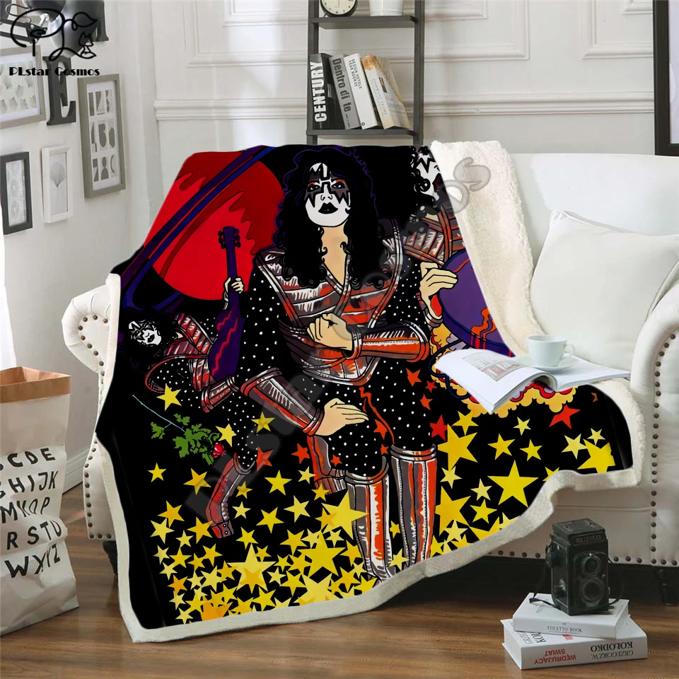 Плед для вечерние НКИ Plstar Cosmos Band KISS Rock & Roll All Nite с 3D рисунком шерпа на кровати