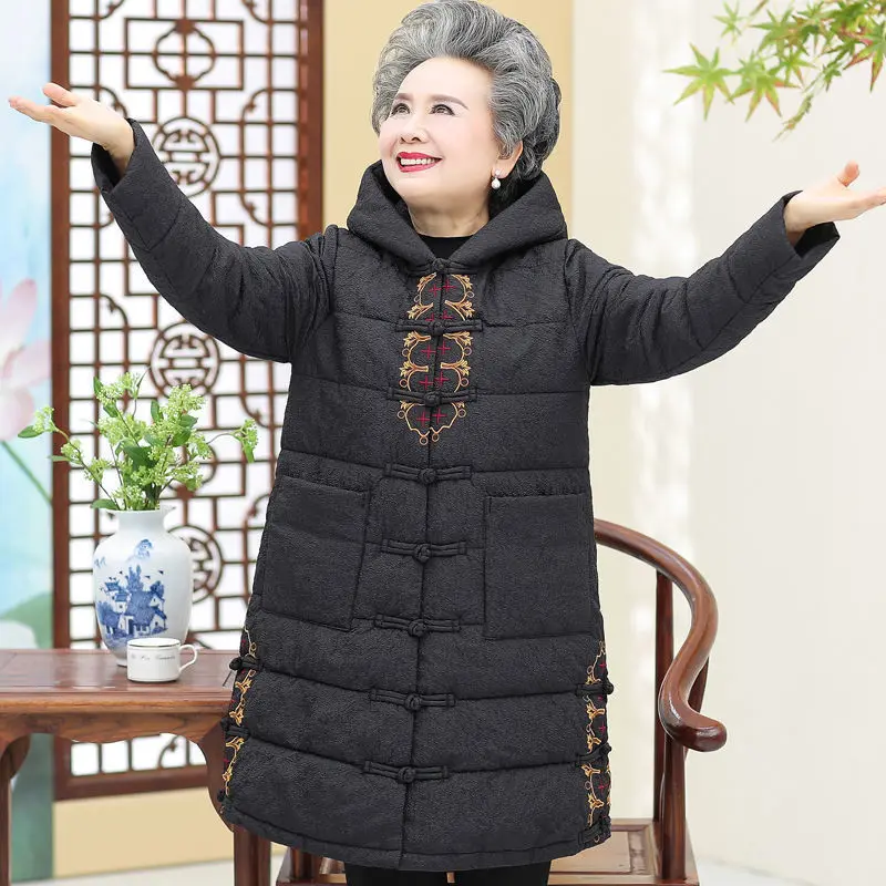 Elderly Winter Cotton padded Jacket Hooded Parkas Plus size 5XL Embroidered Warm Loose Long Overcoat Grandma Windproof Snow Coat
Elderly Winter Cotton padded Jacket Hooded Parkas Plus size 5XL Embroidered Warm Loose Long Overcoat Grandma Windproof Snow Coat