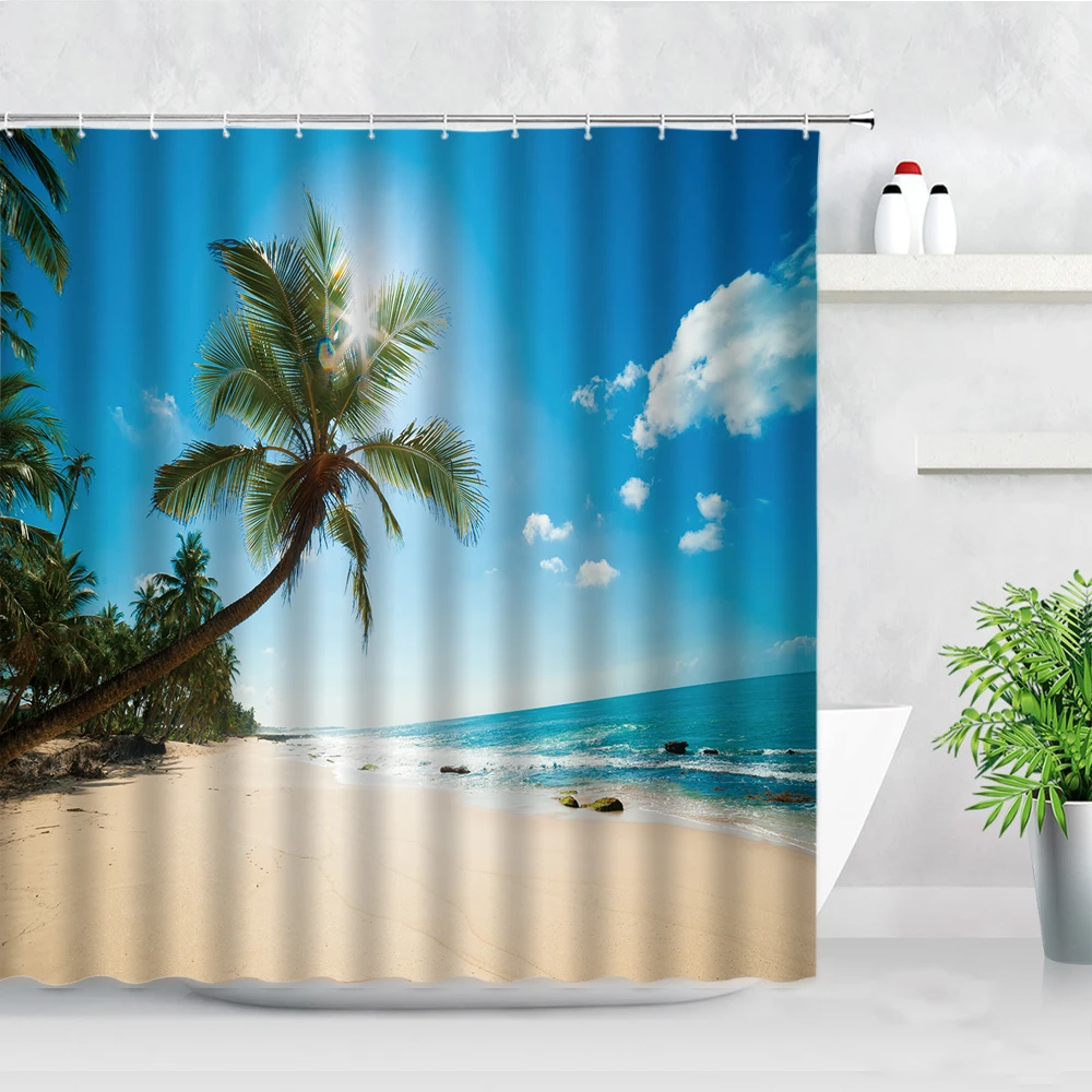 3D Ocean Scenery Shower Curtains Dolphin Beach Conch Starfish Green Palm Leaf Natural Waterproof Bathroom Decor Bath Curtain Set
3D Ocean Scenery Shower Curtains Dolphin Beach Conch Starfish Green Palm Leaf Natural Waterproof Bathroom Decor Bath Curtain Set
