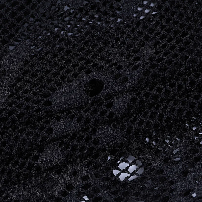 2021 Sexy black hollow mesh T-shirt female perspective stitching exposed umbilical print small sling with skull lace mesh sling
2021 Sexy black hollow mesh T-shirt female perspective stitching exposed umbilical print small sling with skull lace mesh sling