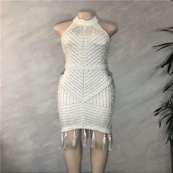 Sexy Backless Drilling Beaded Tassel Dress Woman Clothes Fashion hanging neck sleeveless Club Dress ladies Banquet Vestidos 
Sexy Backless Drilling Beaded Tassel Dress Woman Clothes Fashion hanging neck sleeveless Club Dress ladies Banquet Vestidos