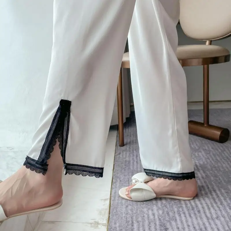 Women Pajamas Satin Short Sleeve Shirt&Pants Sleepwear With Lace Nightwear Casual Intimate Lingerie Home Clothes Lounge Wear 
Women Pajamas Satin Short Sleeve Shirt&Pants Sleepwear With Lace Nightwear Casual Intimate Lingerie Home Clothes Lounge Wear