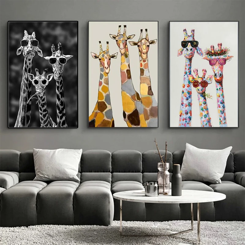 Funny Animal Canvas Painting Colorful Giraffe with Glasses Posters and Prints Wall Art Print Mural Home Decor Children's Gifts | Дом и сад