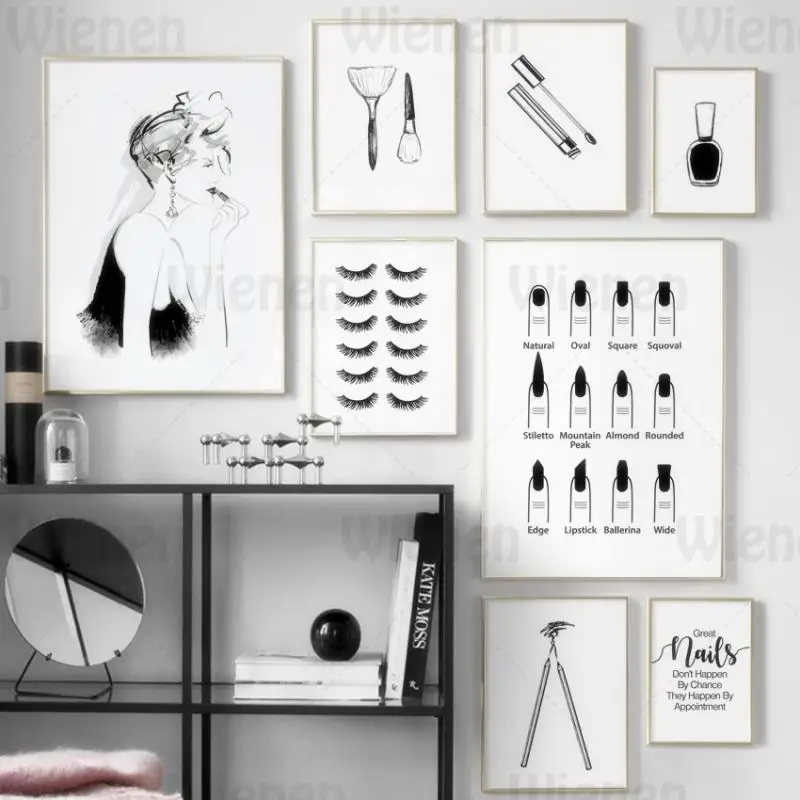 Modern Wall Art Eyelash Nail Polish Makeup Poster Fashion Beauty Canvas Painting Black White Wall Pictures Home Decor Girl Room
Modern Wall Art Eyelash Nail Polish Makeup Poster Fashion Beauty Canvas Painting Black White Wall Pictures Home Decor Girl Room