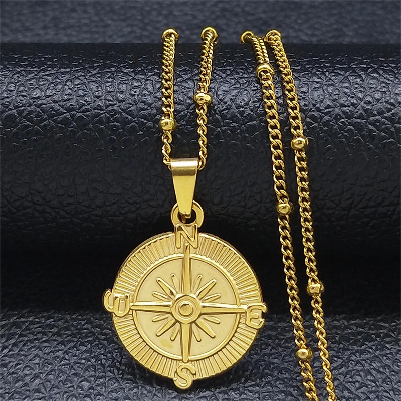 Stainless Steel Compass Chain Necklaces Women Men Gold Color Gold Charm Necklace Jewelry cadenas de acero inoxidab Y108S02 
Stainless Steel Compass Chain Necklaces Women Men Gold Color Gold Charm Necklace Jewelry cadenas de acero inoxidab Y108S02
