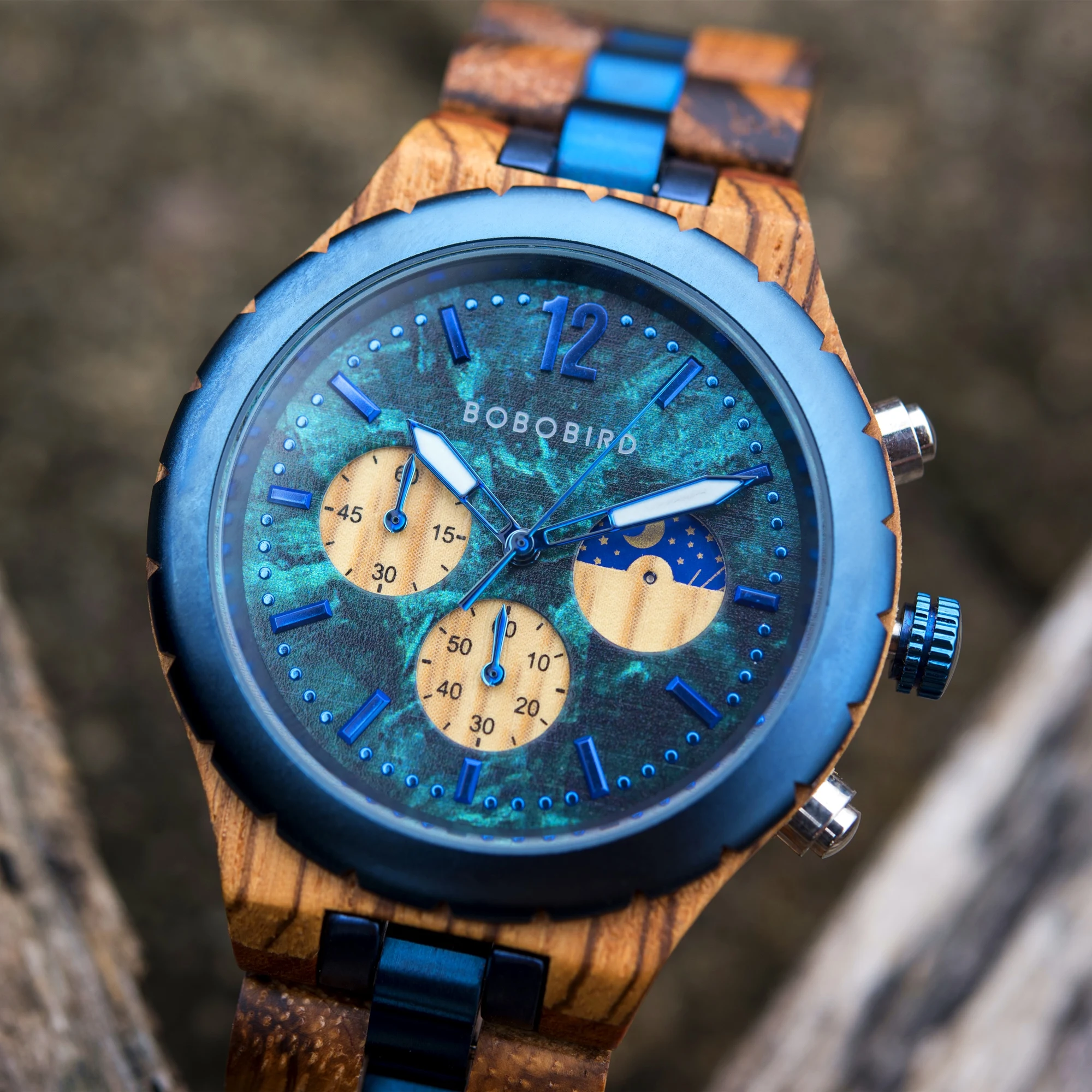 Мужские часы BOBO BIRD модные деревянные кварцевые наручные с хронографом