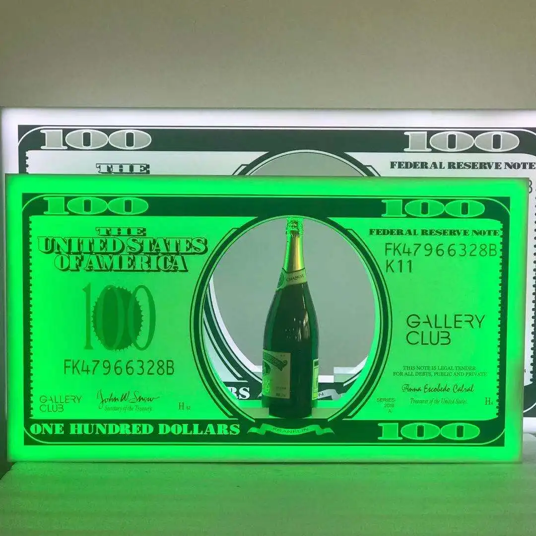 1.5L or 3L Custom Logo VIP Glorifier Display LED 100 Dollar Bill Bottle Presenter for Night Club Lounge Party
1.5L or 3L Custom Logo VIP Glorifier Display LED 100 Dollar Bill Bottle Presenter for Night Club Lounge Party
