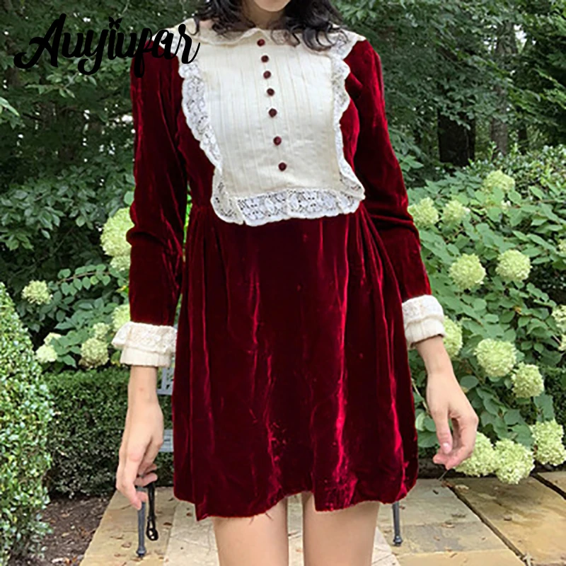 Auyiufar Red Lace Velvet Patchwork Grunge Fairycore Mini Dress Y2k Cute Button Retro Renaissance A Line Dresses Elfcore Clothing
Auyiufar Red Lace Velvet Patchwork Grunge Fairycore Mini Dress Y2k Cute Button Retro Renaissance A Line Dresses Elfcore Clothing