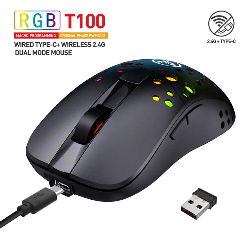 T100 Wired+2.4G Wireless Dual-mode Mouse RGB Glare Gaming Mouse 10000dpi And 1000hz Adjustable Мышь Беспроводная
T100 Wired+2.4G Wireless Dual-mode Mouse RGB Glare Gaming Mouse 10000dpi And 1000hz Adjustable Мышь Беспроводная