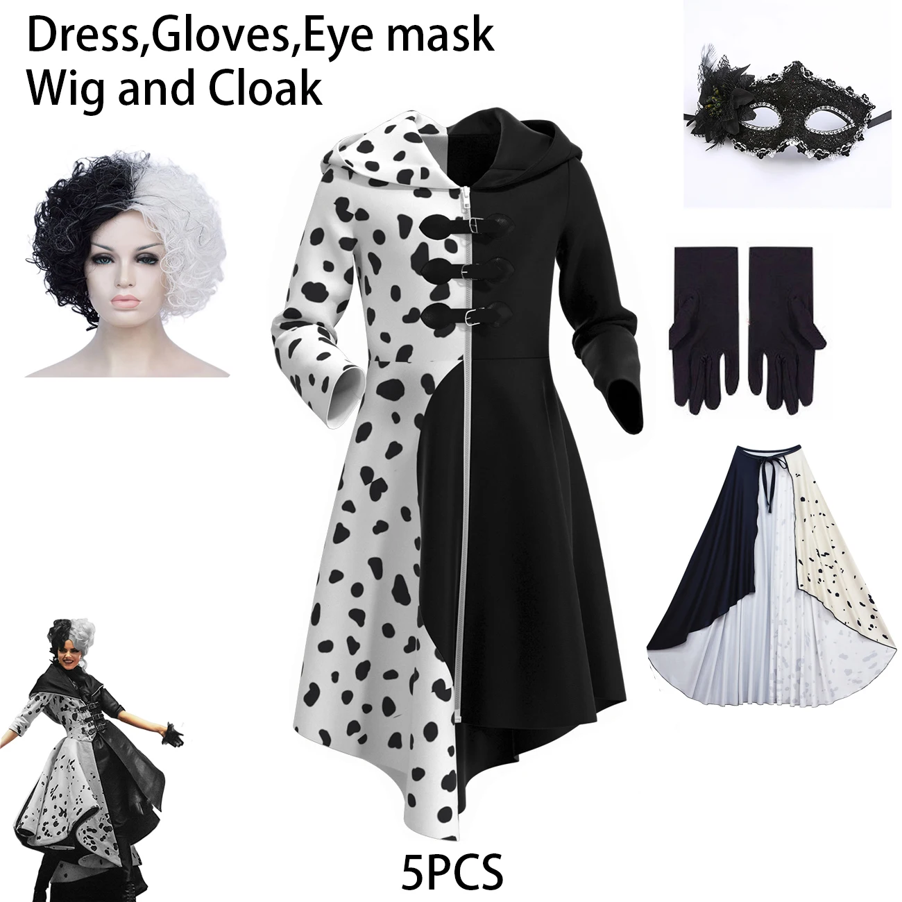 Детские платья Cruella De Vil 2021, костюмы для косплея, черно-белая одежда для Хэллоуина и вечеринки, плащ с париком для девочек
Детские платья Cruella De Vil 2021, костюмы для косплея, черно-белая одежда для Хэллоуина и вечеринки, плащ с париком для девочек