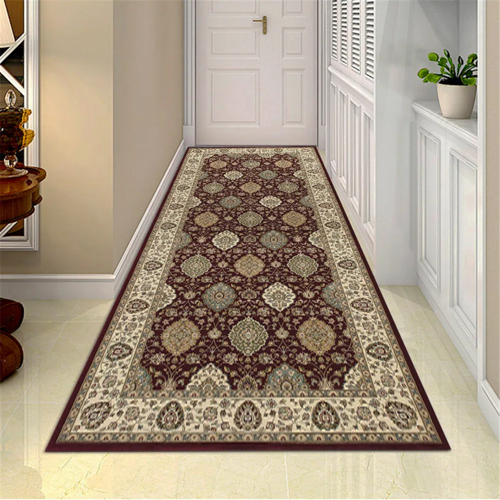 

Persian Style Living Room Carpets Long Kitchen Corridor Mat Flannel Non-slip Hall Bedroom Rugs National Floral Area Rug Doormat