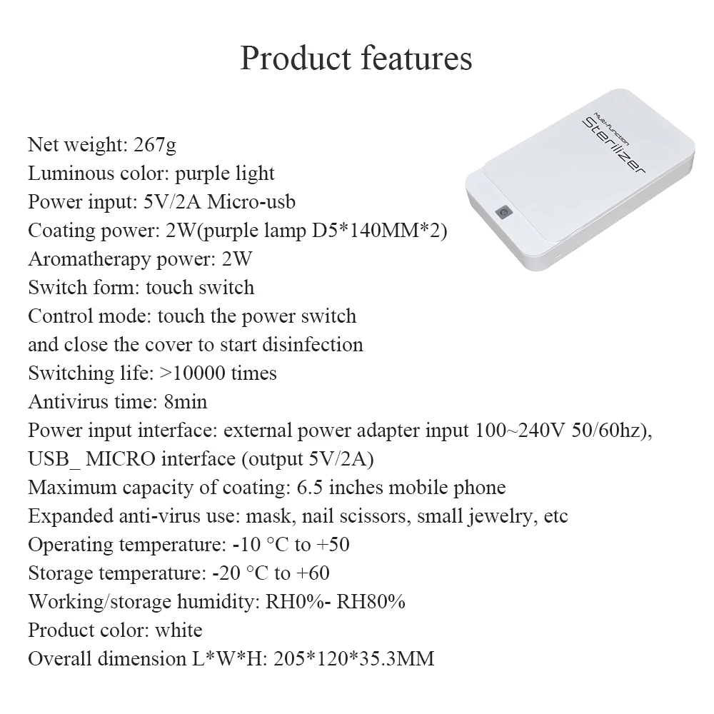 Newest Portable UV Disinfection Box Ultraviolet Disinfector For Phone Mask Watch Sterilizer Safety Good Sealing Performance 
Newest Portable UV Disinfection Box Ultraviolet Disinfector For Phone Mask Watch Sterilizer Safety Good Sealing Performance