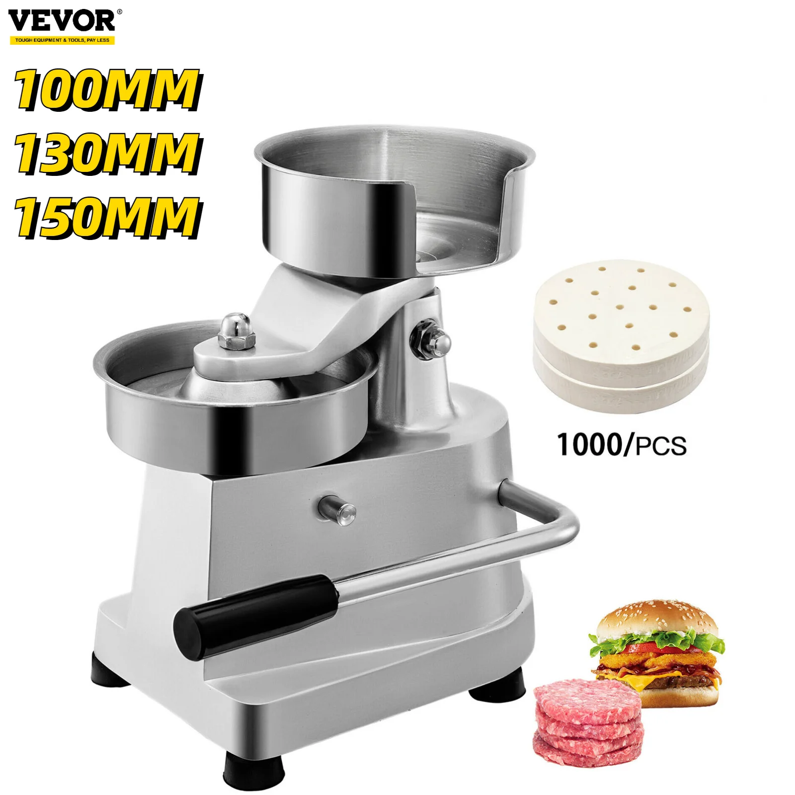 

VEVOR Hamburger Press 100-150mm Commercial Cast Iron Manual Round Meat Shaping Kitchen Machine Home Forming Burger Patty Maker