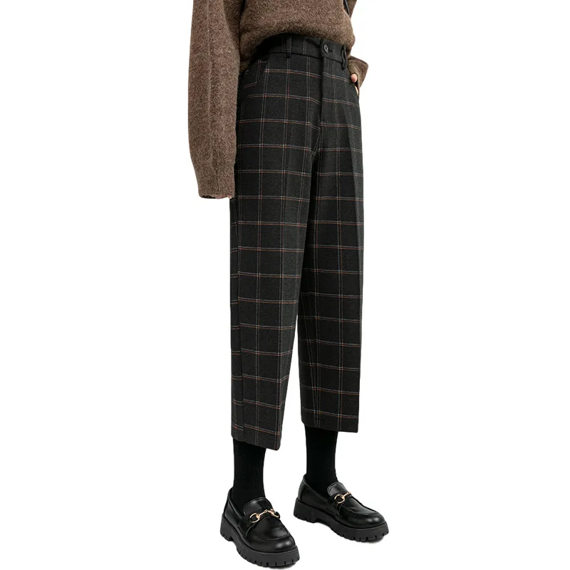2021 Women New Autumn Woolen Plaid Chic Loose Formal Straight Pant Plus Size High Waist Ankle-Length Ladies Winter Pants Pocket 
2021 Women New Autumn Woolen Plaid Chic Loose Formal Straight Pant Plus Size High Waist Ankle-Length Ladies Winter Pants Pocket