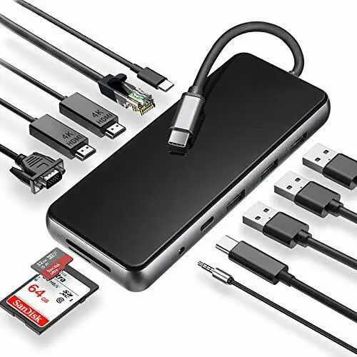 Док-станция для ноутбука с USB-портом, док-станция 12 в 1 с тремя дисплеями
Док-станция для ноутбука с USB-портом, док-станция 12 в 1 с тремя дисплеями