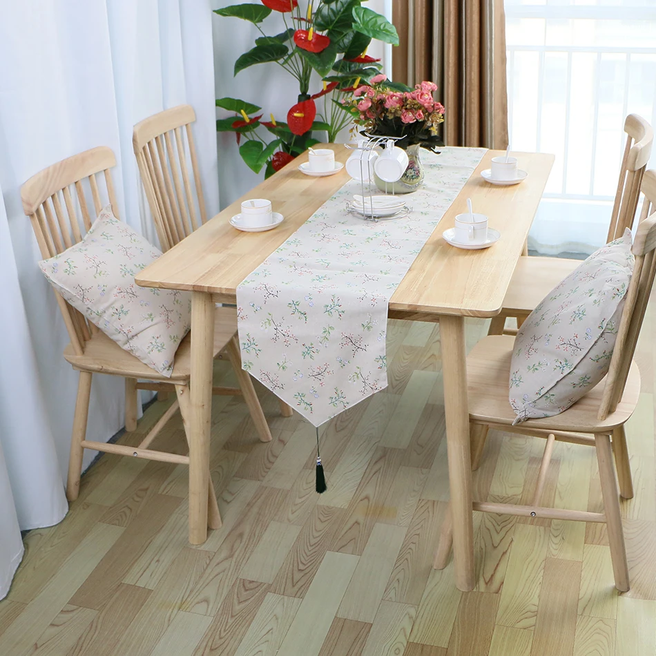 

Flower Pattern Table Runner Polyester Cotton Linen Thickened Pastoral Style Table Decoration Can Be Used For Country Party