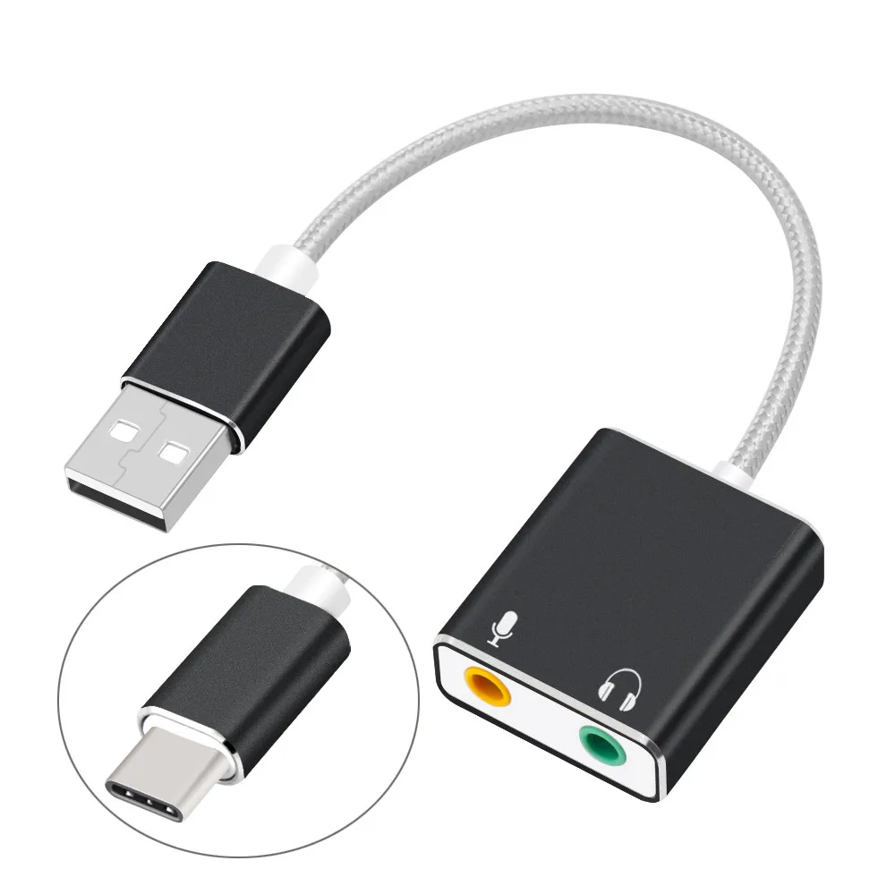 External USB Sound Card Type C / USB to 3.5mm Jack USB Audio Adapter Earphone Micphone for Macbook Computer Laptop PC
External USB Sound Card Type C / USB to 3.5mm Jack USB Audio Adapter Earphone Micphone for Macbook Computer Laptop PC