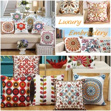 Luxury Bohemian Floral Woolen Embroidery Cotton Pillowcase Ethnic Geometry Patterns Sofa Cushion Cover Boho Decor Home Pillows