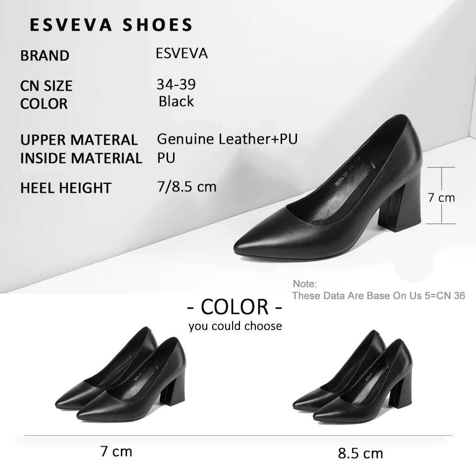ESVEVA 2020 Women Pumps Classic Square Heel Pointed Toe Cow Leather PU Slip on High Heels Office Fashion Ladies Shoes Size 34-39
ESVEVA 2020 Women Pumps Classic Square Heel Pointed Toe Cow Leather PU Slip on High Heels Office Fashion Ladies Shoes Size 34-39