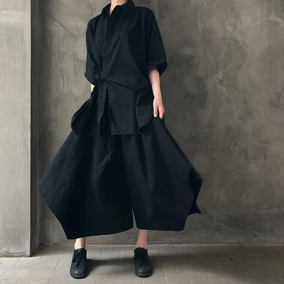 Dark Wind world-weary tie with short-sleeved shirt woman + irregular loose leg trousers skirt skirt skirt half-length women's su
Dark Wind world-weary tie with short-sleeved shirt woman + irregular loose leg trousers skirt skirt skirt half-length women's su