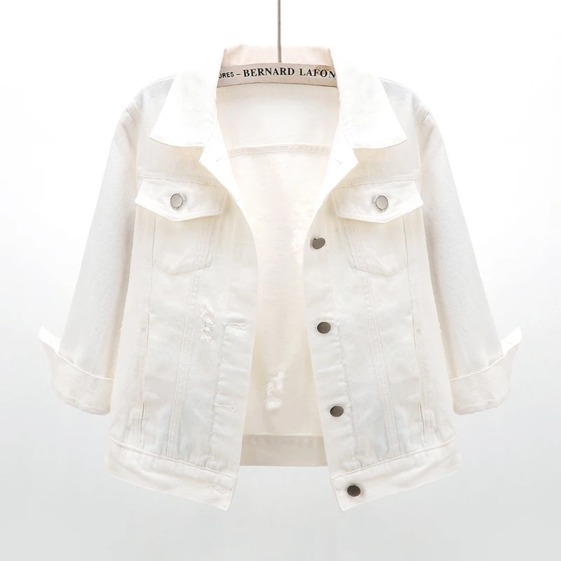 Hole Seven-point Sleeve Denim jacket Women 2020 New Spring summer Short Section Loose Korean White Denim coat Female Outwear
Hole Seven-point Sleeve Denim jacket Women 2020 New Spring summer Short Section Loose Korean White Denim coat Female Outwear