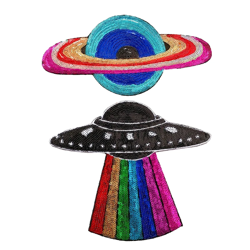 

Alien Embroidery Badges Sequins Alien Spacecraft Badge Cloth Patch Sticker Clothing Accessories Sew on Patches for Clothing