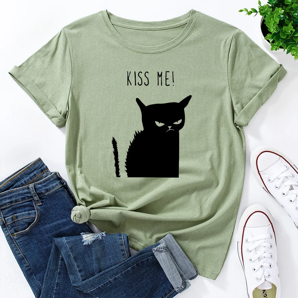 Women T-shirt 100% Cotton Plus Size Short Sleeve Funny Cat Kiss Me Printing T Shirt Female Vintage Tshirt O-Neck harajuku Top
Women T-shirt 100% Cotton Plus Size Short Sleeve Funny Cat Kiss Me Printing T Shirt Female Vintage Tshirt O-Neck harajuku Top