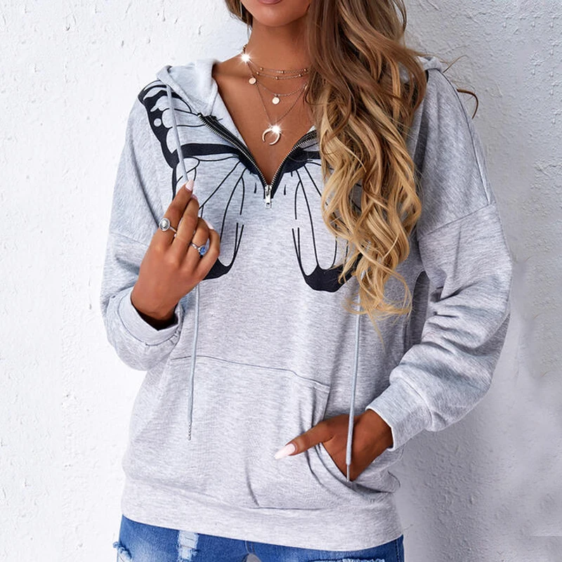 2022 Spring Autumn Casual Fashion Womens Solid Butterfly V-neck Zipper Hooded Long Sleeve pockets Casual Loose Sweatshirts Tops
2022 Spring Autumn Casual Fashion Womens Solid Butterfly V-neck Zipper Hooded Long Sleeve pockets Casual Loose Sweatshirts Tops
