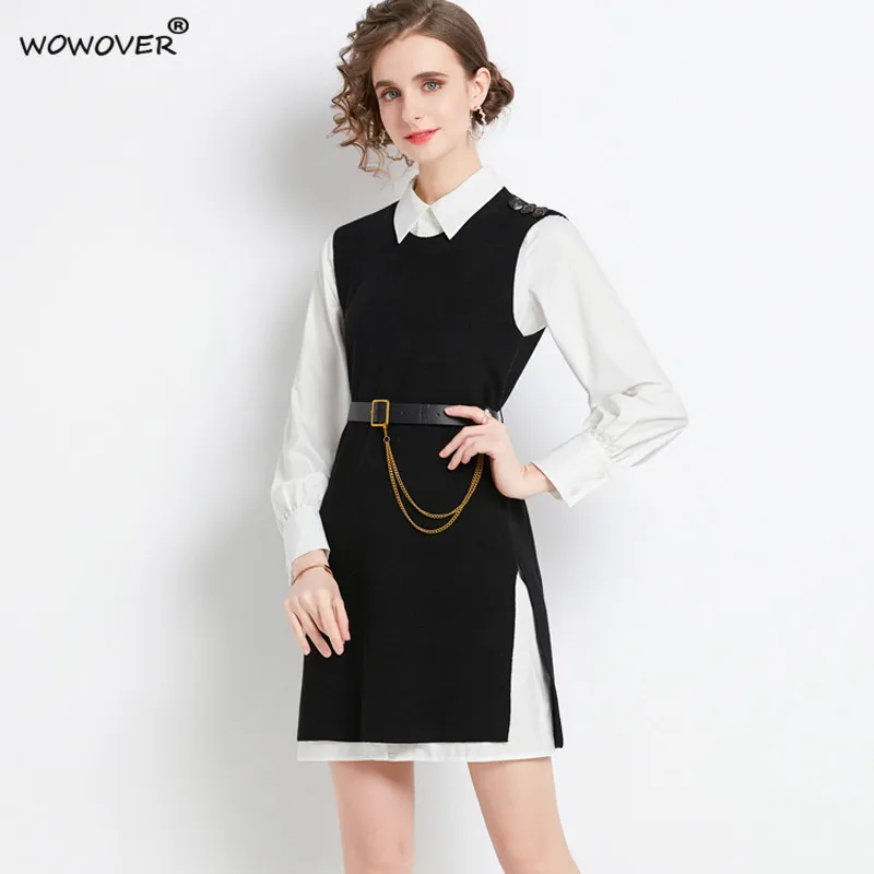 Europe Style Fashion Autumn Winter Sweater Shirt Dress 2 Piece Set Women Long Sleeve Casual Knitting Mini Vestidos With Belt
Europe Style Fashion Autumn Winter Sweater Shirt Dress 2 Piece Set Women Long Sleeve Casual Knitting Mini Vestidos With Belt