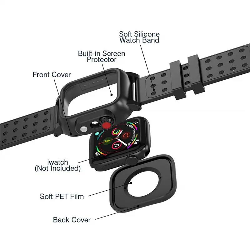 Водонепроницаемый чехол для Apple Watch прочный силиконовый 6 5 4 3 2 1 SE iWatch 44 мм 40 42 38 |