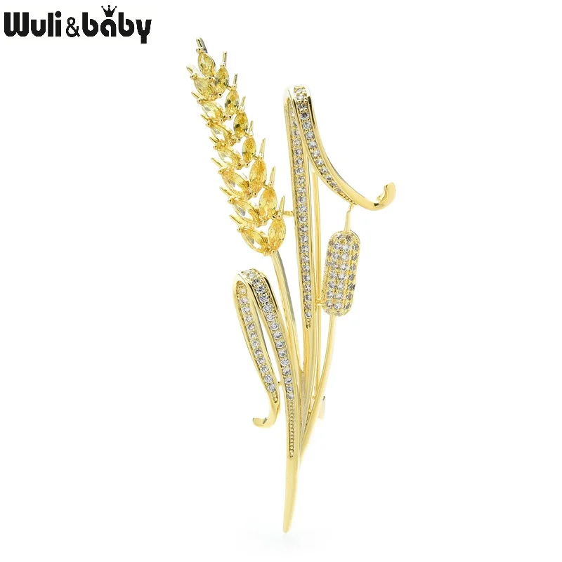 

Wuli&baby New Cubic Zirconia Wheat Brooches For Women Men Beauty Flower Party Office Brooch Pins Gifts