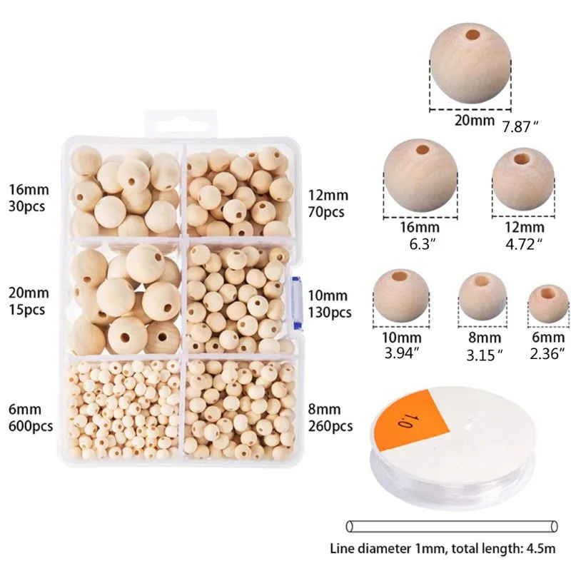 1105Pcs 6 Sizes Wooden Beads Natural Round Wood Beads Set with 1 Roll Crystal Elastic Line for DIY Jewelry Craft Making
1105Pcs 6 Sizes Wooden Beads Natural Round Wood Beads Set with 1 Roll Crystal Elastic Line for DIY Jewelry Craft Making