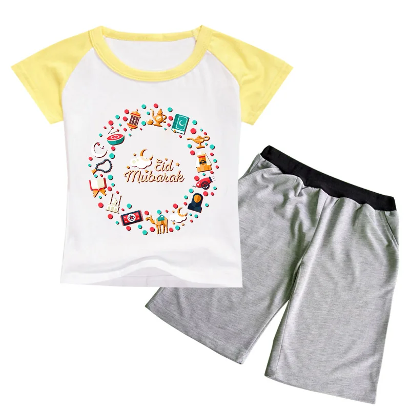 Summer Bairan Ramada T-shirts Shorts 2pcs Sets Kids Lesser Eid Mubarak Clothes Teenagers Boys Sportswear Toddler Girls Outfits
Summer Bairan Ramada T-shirts Shorts 2pcs Sets Kids Lesser Eid Mubarak Clothes Teenagers Boys Sportswear Toddler Girls Outfits