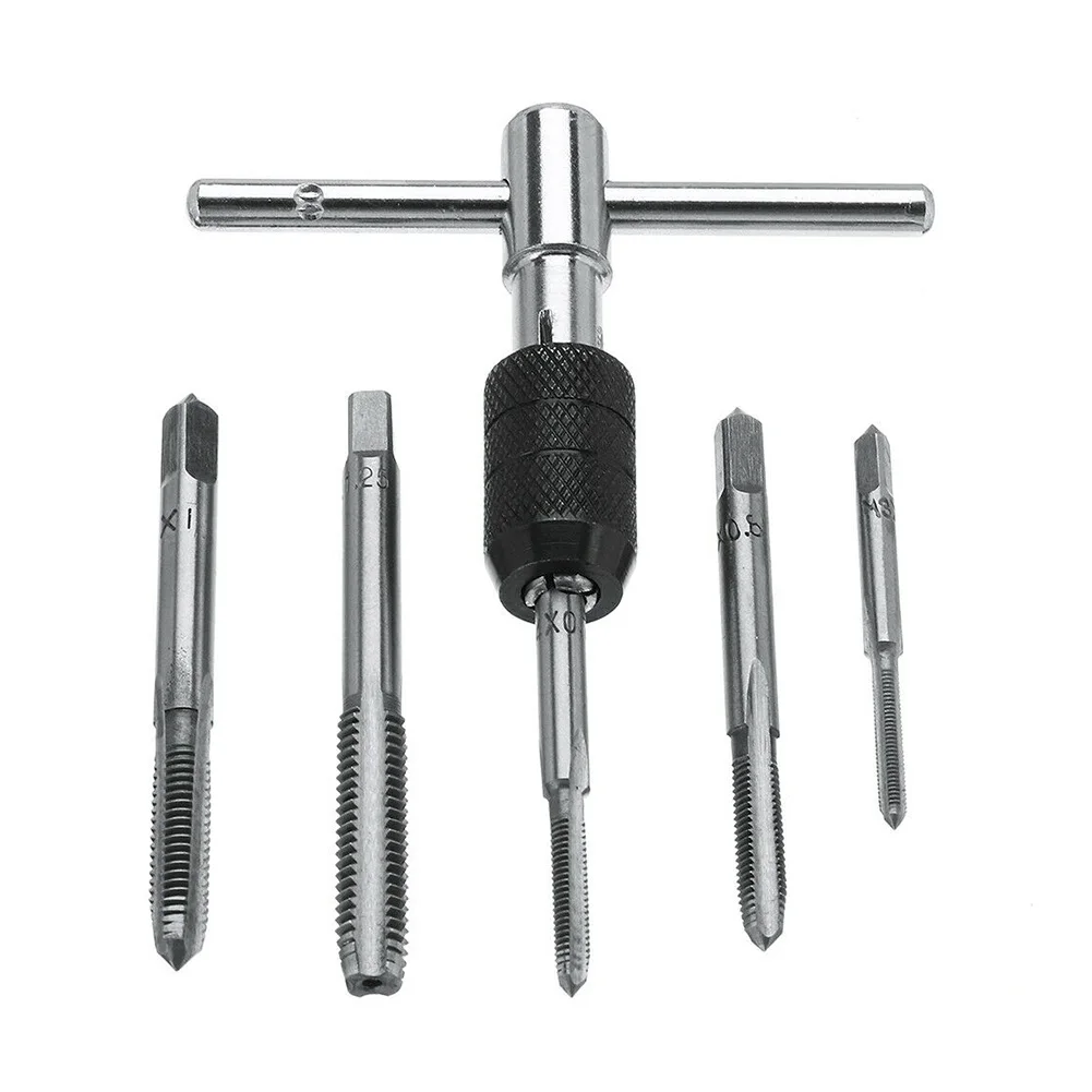 

6pcs M3-M8 Screw Taps Drill Set T Handle Ratchet Tap Wrench Machinist Tool With Screw Hand Tools Metric Tap Die Set High Quality