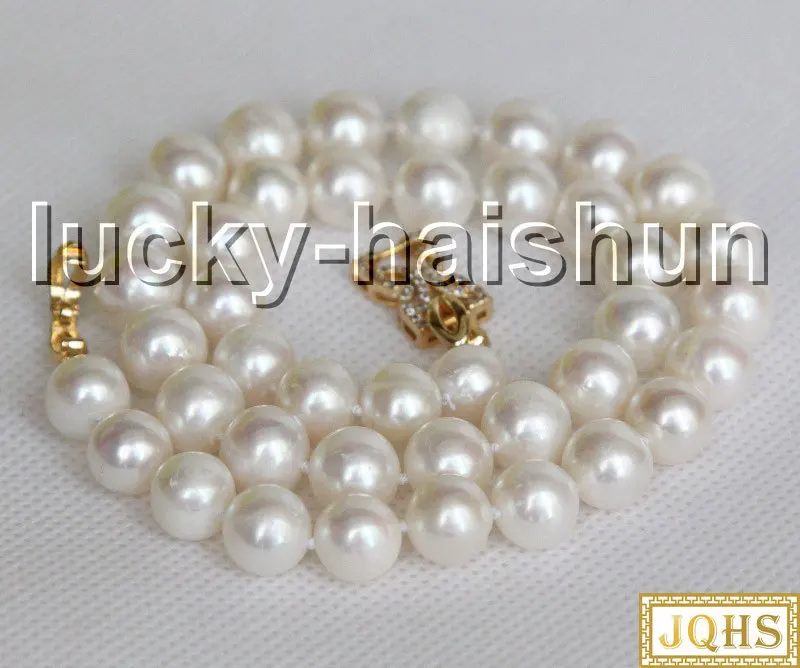 

Natural 17" 11mm Round White Freshwater Pearls Necklace Filled Gold Clasp J13291