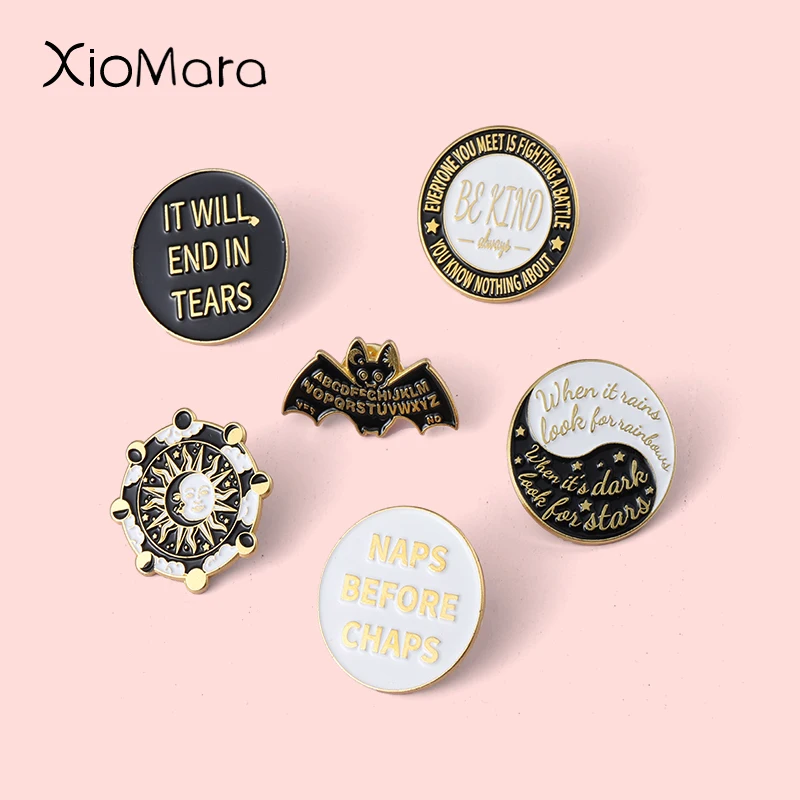 Black And White Tai Chi Enamel Pins Badge Bat Sun Round Yin Yang Wizard Brooches Lapel Pins Punk Gothic Bagua Jewelry Wholesale
Black And White Tai Chi Enamel Pins Badge Bat Sun Round Yin Yang Wizard Brooches Lapel Pins Punk Gothic Bagua Jewelry Wholesale