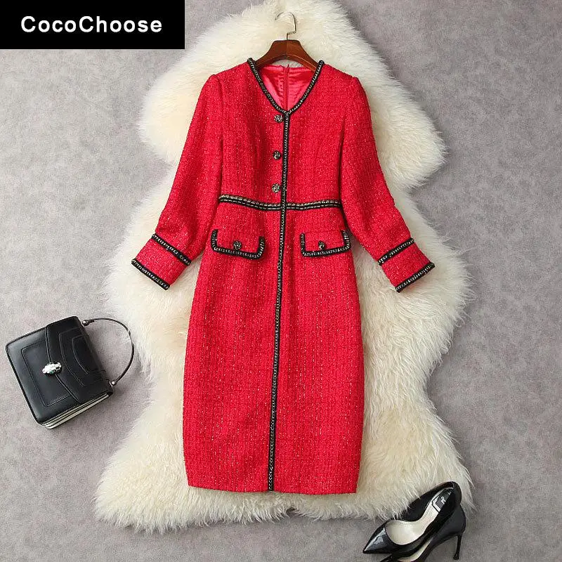 Lurex Woolen Tweed Dress Winter 2021 Luxury Designer Rose Buttons Chains V-neck Long Sleeve Sexy Pencil Women Red Dress Party
Lurex Woolen Tweed Dress Winter 2021 Luxury Designer Rose Buttons Chains V-neck Long Sleeve Sexy Pencil Women Red Dress Party